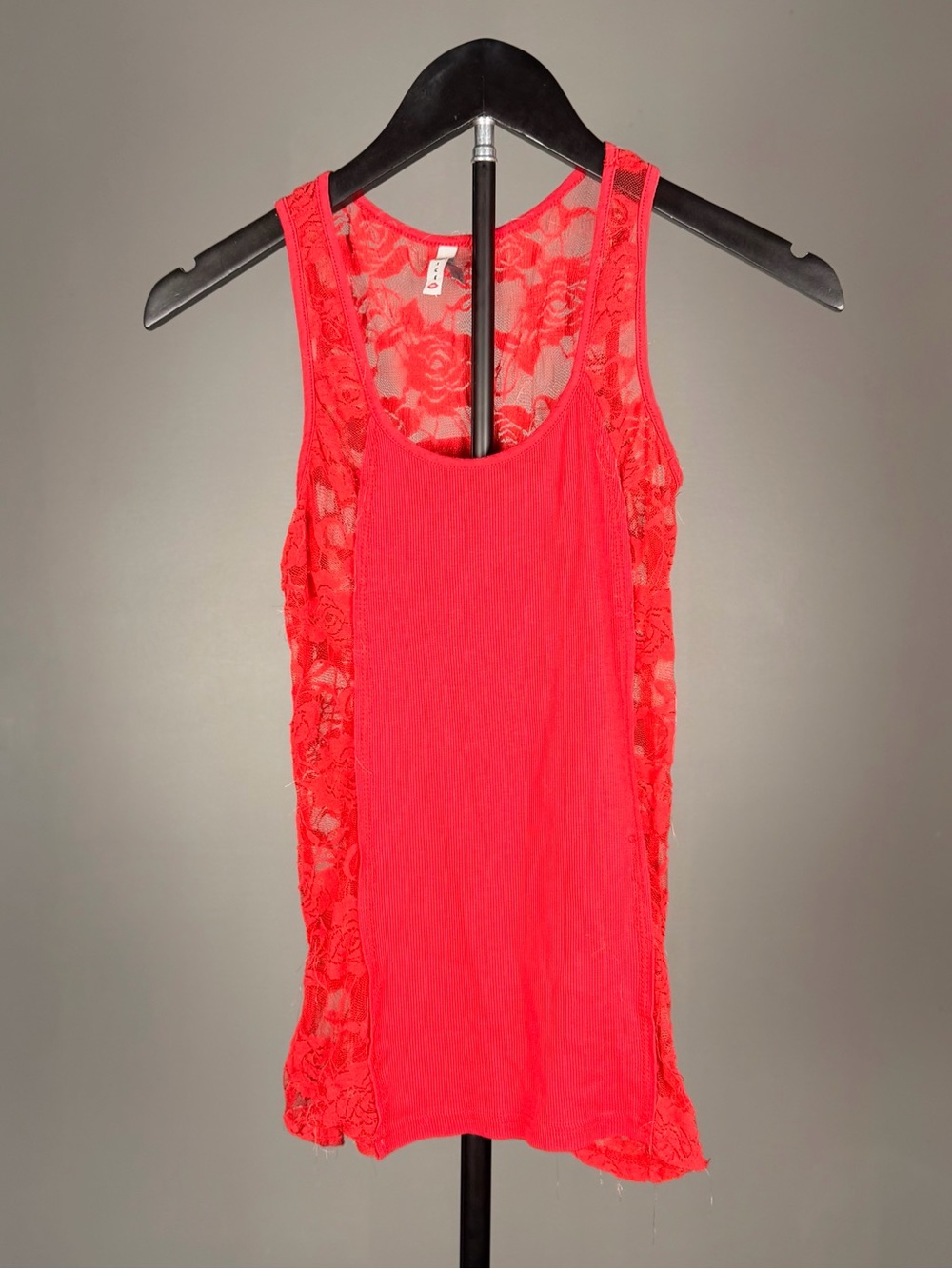 Vintage Voice Red Floral Lace Ribbed Tank Top Sleeveless Y2K Stretch Size Large